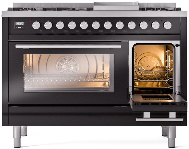 Ilve® Professional Plus II 48" Glossy Black Pro Style Dual Fuel Range-3