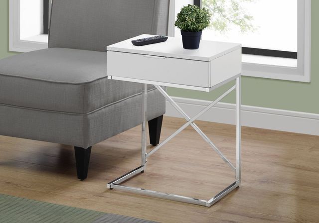 Monarch Specialties Inc. Glossy White 24"H Drawer Accent Table with Chrome Metal Base-1