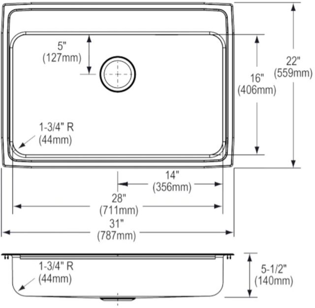 Elkay Lustertone® Classic Lustrous Satin 31" x 22" x 5-1/2" 1-Hole Single Bowl Drop-In ADA Sink-2