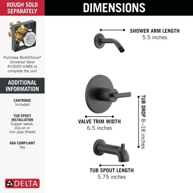 Delta Altado™ Monitor® 14 Series Matte Black Tub & Shower-1