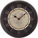 Monarch Specialties Inc. Antique Brown 16" Round Wall Clock with Standard Numbers on Beige/Black Bac-0