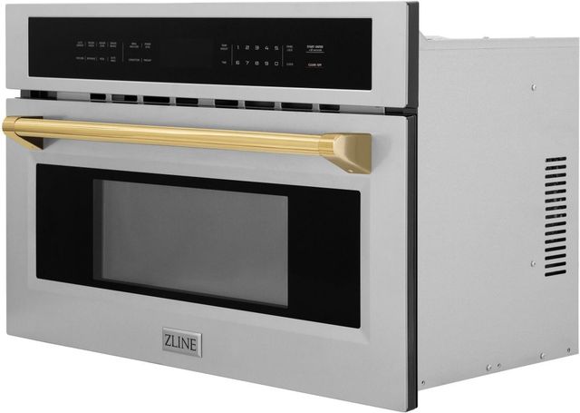 ZLINE Autograph Edition 30" 1.6 Cu. Ft. Stainless Steel Built-in Convection Microwave Oven with Polished Gold Accents-2
