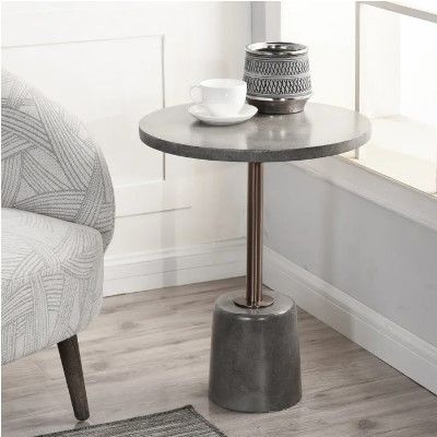 StyleCraft Podium Perch Gray Concrete Round Accent Table with Bronze Base-4