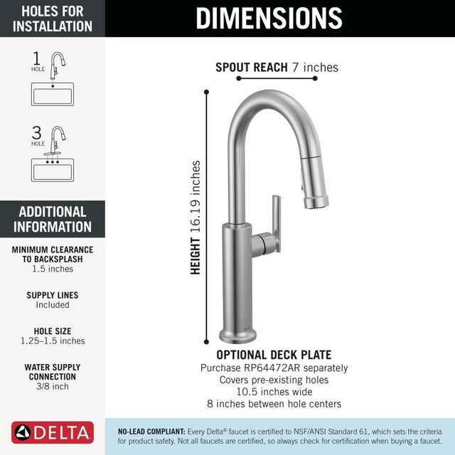 Delta Altado™ Arctic Stainless Single Handle Pull-Down Bar Kitchen Faucet-2