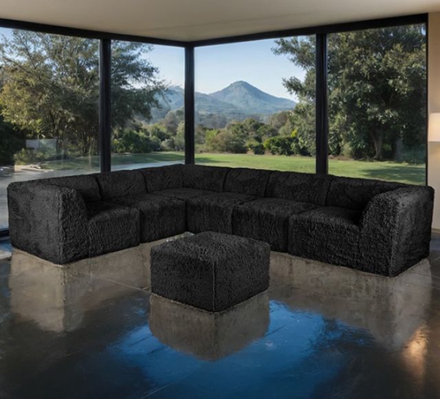 Furniture of America® Nappi Black Large L-Sectional with Ottoman-1