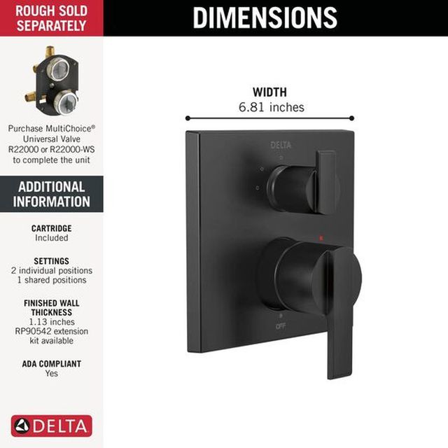 Delta Ara® Angular Modern Monitor® 14 Series Matte Black Valve Trim with 3-Setting Integrated Diverter-4
