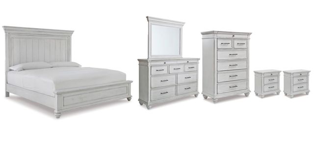 Benchcraft® Kanwyn 6-Piece Whitewash King Panel Storage Bed Set-0