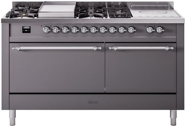 Ilve® Nostalgie II Series 60" Graphite Matte Pro Style Dual Fuel Range-0