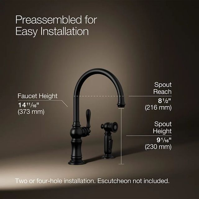 KOHLER® Artifacts® Matte Black Single-Handle Kitchen Sink Faucet with 2-Function Sprayhead-2