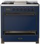 Ilve® Majestic III 36" Midnight Blue Pro Style Dual Fuel Natural Gas Range with Solid Door and Burnished Trim-2