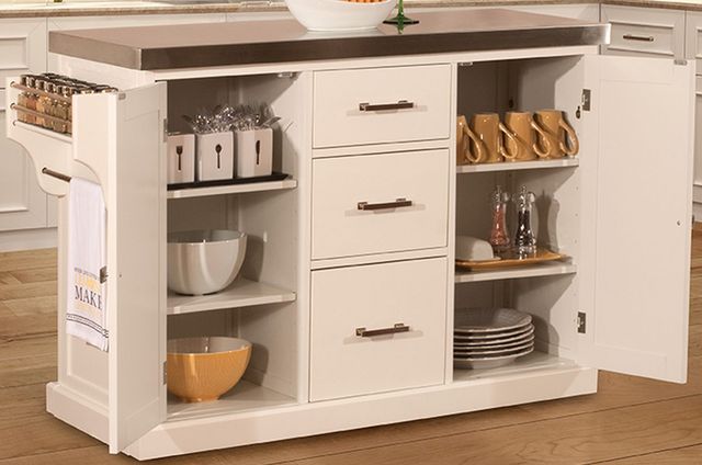 HH2 Home Brigham Creamy White Kitchen Island with Stainless Steel Top-1