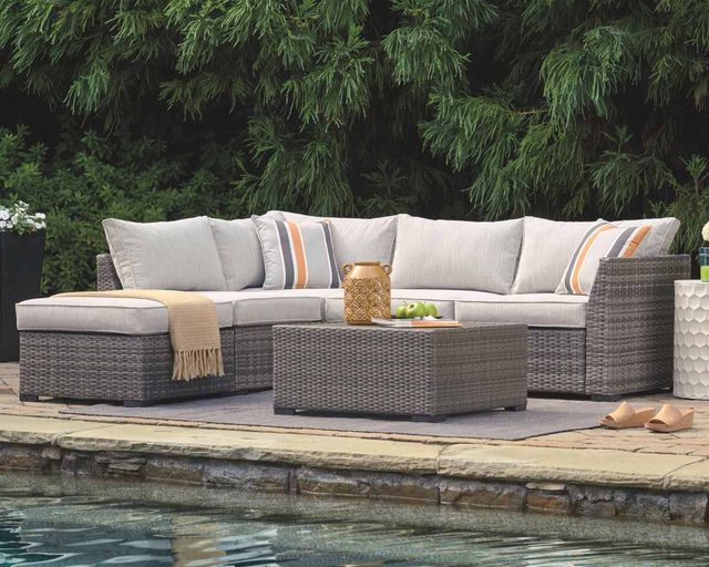 Signature Design by Ashley® Cherry Point 4-Piece Small Spaced Gray Resin/Metal Outdoor Sectional-5
