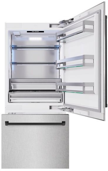ZLINE 36" 19.8 Cu. Ft Satin Stainless Steel Built-In Bottom Freezer Refrigerator with Matte Black Accents-1
