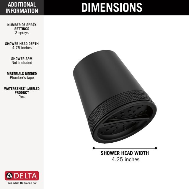 Delta Universal Showering Components Matte Black 3-Setting Showerhead-1
