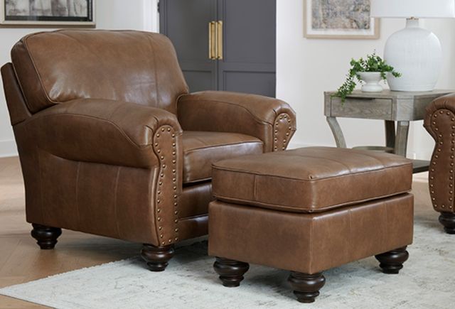 Best® Home Furnishings Customizable F24 Leather Ottoman with Dark Walnut Legs-1