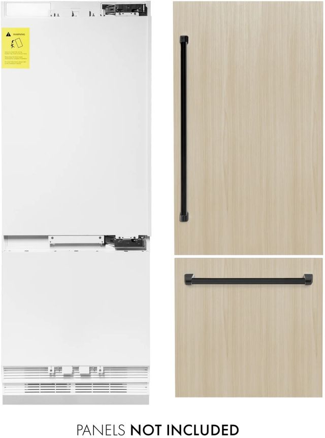 ZLINE Autograph Edition 30" 16.1 Cu. Ft. Panel Ready Built In Counter Depth Bottom Freezer Refrigerator with Matte Black Accents-2