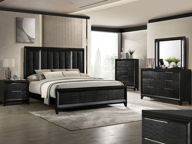 Crown Mark Cressida Black Queen Upholstered Panel Bed-1