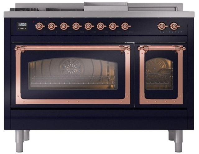 Ilve® Nostalgie II Noblesse 48'' Midnight Blue Pro Style Dual Fuel Range with Copper Trim-1