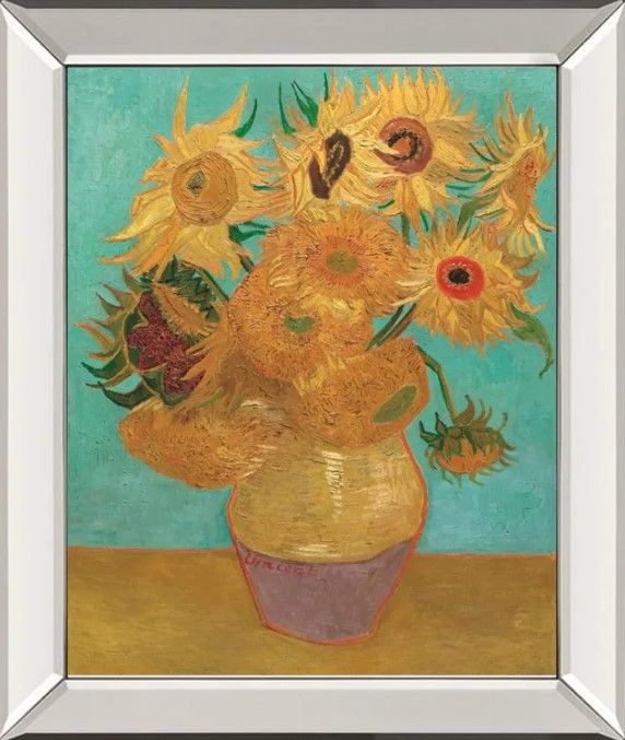 Classy Art Still Life Vase with Twelve Sunflowers, January 1889 by Vincent Van Gogh Mirrored Frame Wall Art-0