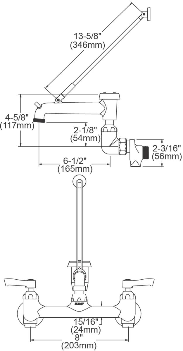 Elkay Rough Chrome 8" Centerset Wall Mount Faucet with 7" Bucket Hook Spout and 2" Lever Handle-1