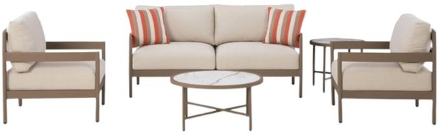 Signature Design by Ashley® Bluff Trail 5-Piece Beige/Brown Aluminum/Fabric Outdoor Conversation Set-2
