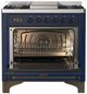 Ilve® Majestic III 36" Midnight Blue Pro Style Dual Fuel Natural Gas Range with Solid Door and Burnished Trim-1