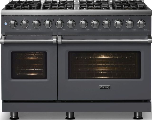 Viking® 5 Series 48" Cast Black Pro Style Dual Fuel (NG) Range with Polished Chrome Trim-2