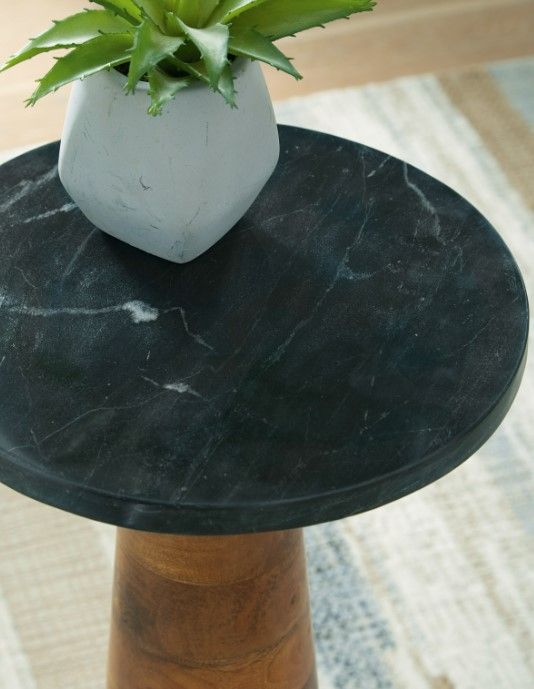 Signature Design by Ashley® Quinndon Black Marble Top Accent Table with Brown Base-2