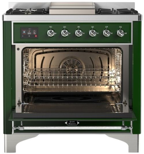 Ilve® Majestic III 36" Emerald Green Pro Style Dual Fuel Liquid Propane Range with Solid Door and Chrome Trim-1