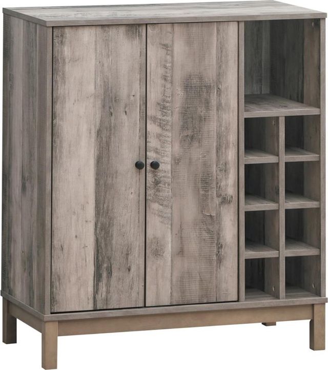 Coaster® Cheyenne Weathered Acacia 2-Door Wine Cabinet with Stemware Rack