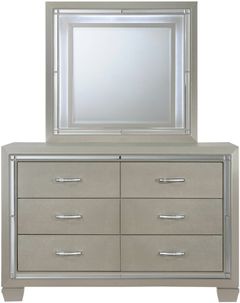 Elements International Platinum Champagne Youth Dresser and Mirror with LED Light Set