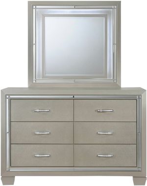 Elements International Platinum Champagne Youth Dresser and Mirror with LED Light Set