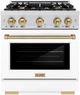ZLINE Select Autograph Edition 30" Satin Stainless Steel Pro Style Dual Fuel Range with White Matte Door and Champagne Bronze Accents-0