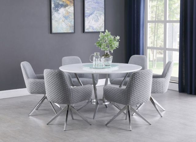 Coaster® Abby White Glass Round Dining Table with Lazy Susan and Chrome Base-2