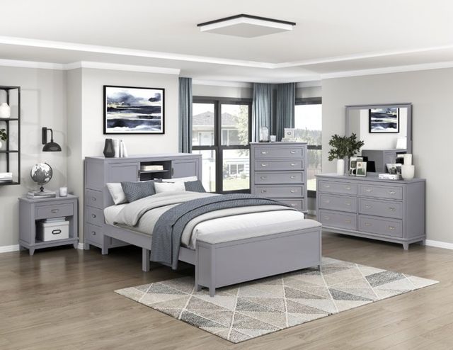 Homelegance® Sloane Gray Full Youth Bookcase Platform Bed with Hidden Desk, Stool and Storage Bench-1