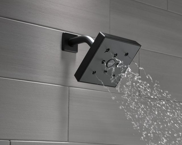 Delta Universal Showering Matte Black H2Okinetic® Single-Setting Raincan Square Shower Head-1