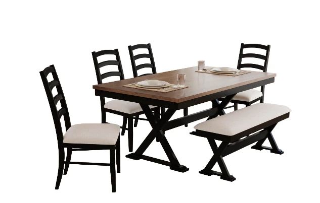 Elements International Tulane 6-Piece Black/Oak Dining Room Set-0