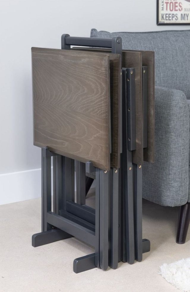 Linon Pierre 5-Piece Dark Gary Tray Table Set-3