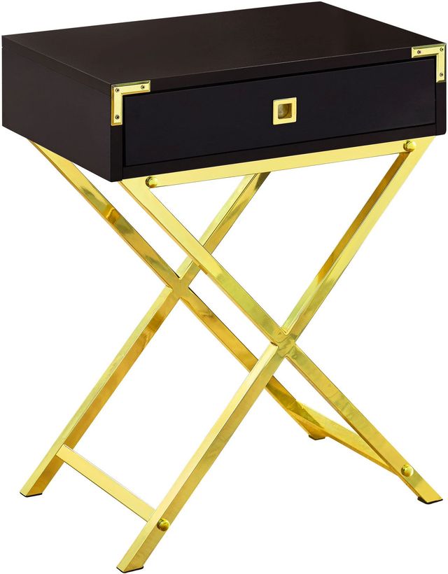 Monarch Specialties Inc. Espresso 24"H  Accent Table with Gold Metal Legs-0