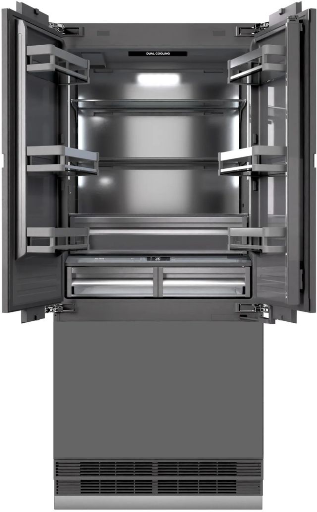 ZLINE Autograph Edition 36" 19.6 Cu. Ft. Panel Ready Built-In French Door Refrigerator with Water Dispenser, Ice Maker, Graphite Gray Interior and Matte Black Handles-3