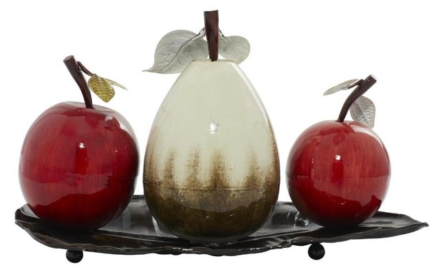 Deco Marche Red 18'' Fruit Decorative Sculpture with Platter-0