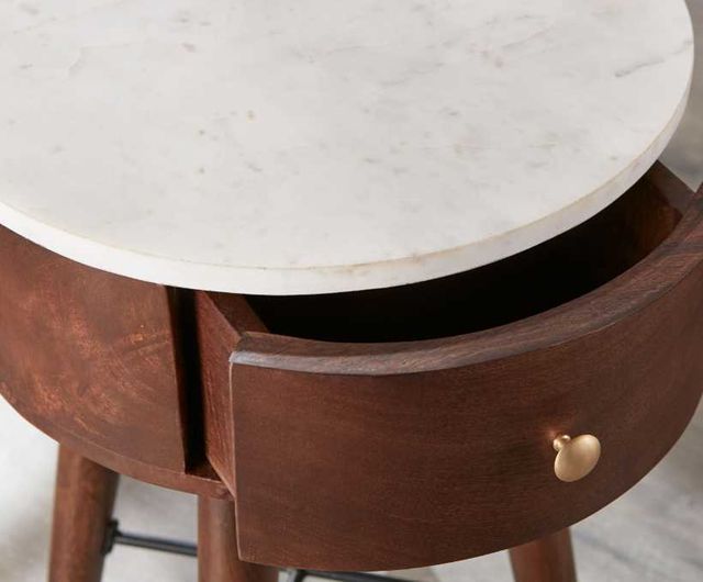 Steve Silver Co. Bangalore White Accent Table with Brown Cherry Base-1