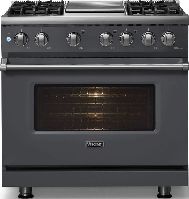 Viking® 5 Series 36" Cast Black Pro Style Dual Fuel (LP) Range with Polished Chrome Trim-2
