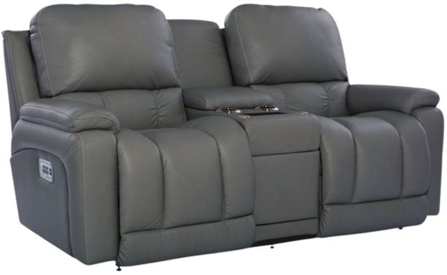 La-Z-Boy® Greyson Blue Grey Leather Power Reclining Loveseat with Console, Headrest, and Lumbar-0