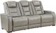 New Classic® Home Furnishings Breckenridge Light Gray Leather Sofa with Power Headrest and Footrest-0