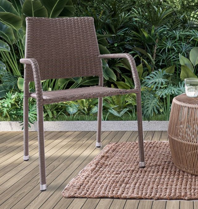 Furniture of America® Niambi 5-Piece Natural Marble/Rattan Wicker Outdoor Patio Dining Set-2