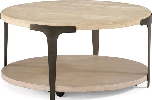 Flexsteel® Omni Natural Light Round Coffee Table with Antique Bronze Metal Frame-0