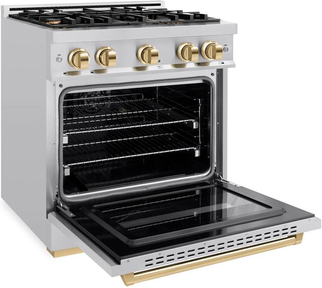 ZLINE Classic Autograph Edition 30" Stainless Steel Pro Style Dual Fuel Range with Polished Gold Accents-3