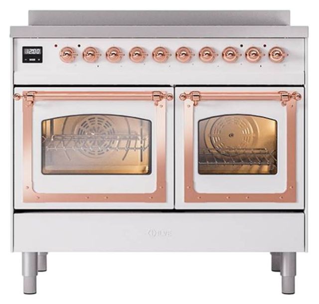 Ilve® Nostalgie II Noblesse 40'' White Pro Style Induction Range with Copper Trim-1