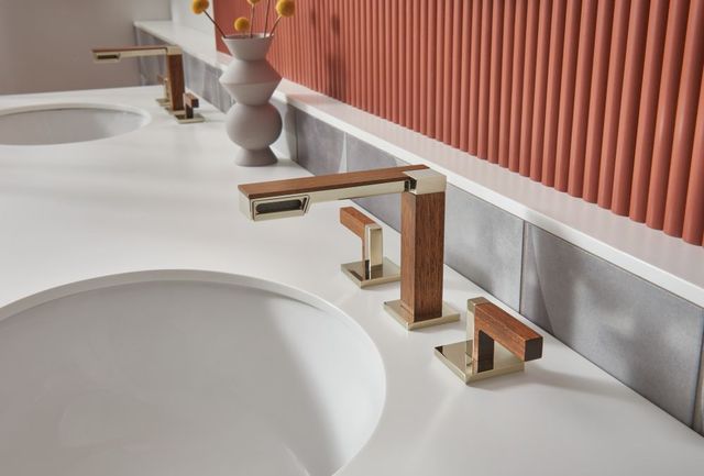 Brizo Frank Lloyd Wright® Brilliance® Polished Nickel/Wood Widespread Lavatory Lever Handle Kit-1